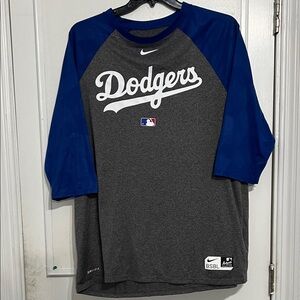 Nike Gray and Blue Dodgers Raglan Shirt